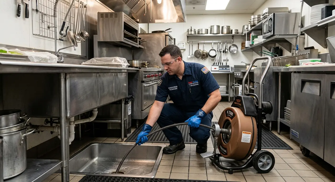 Commercial drain cleaning service in a restaurant kitchen in Aiken