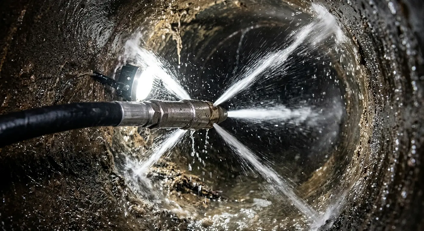 High-pressure hydro jetting nozzle cleaning sewer pipe for Sewer Cleanout in Aiken